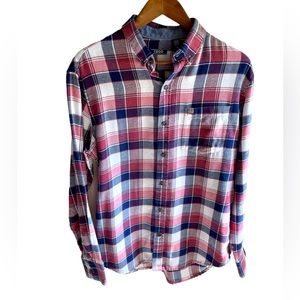 Izod Plaid Flannel Button-down Shirt. Red, White and Blue. Size Medium